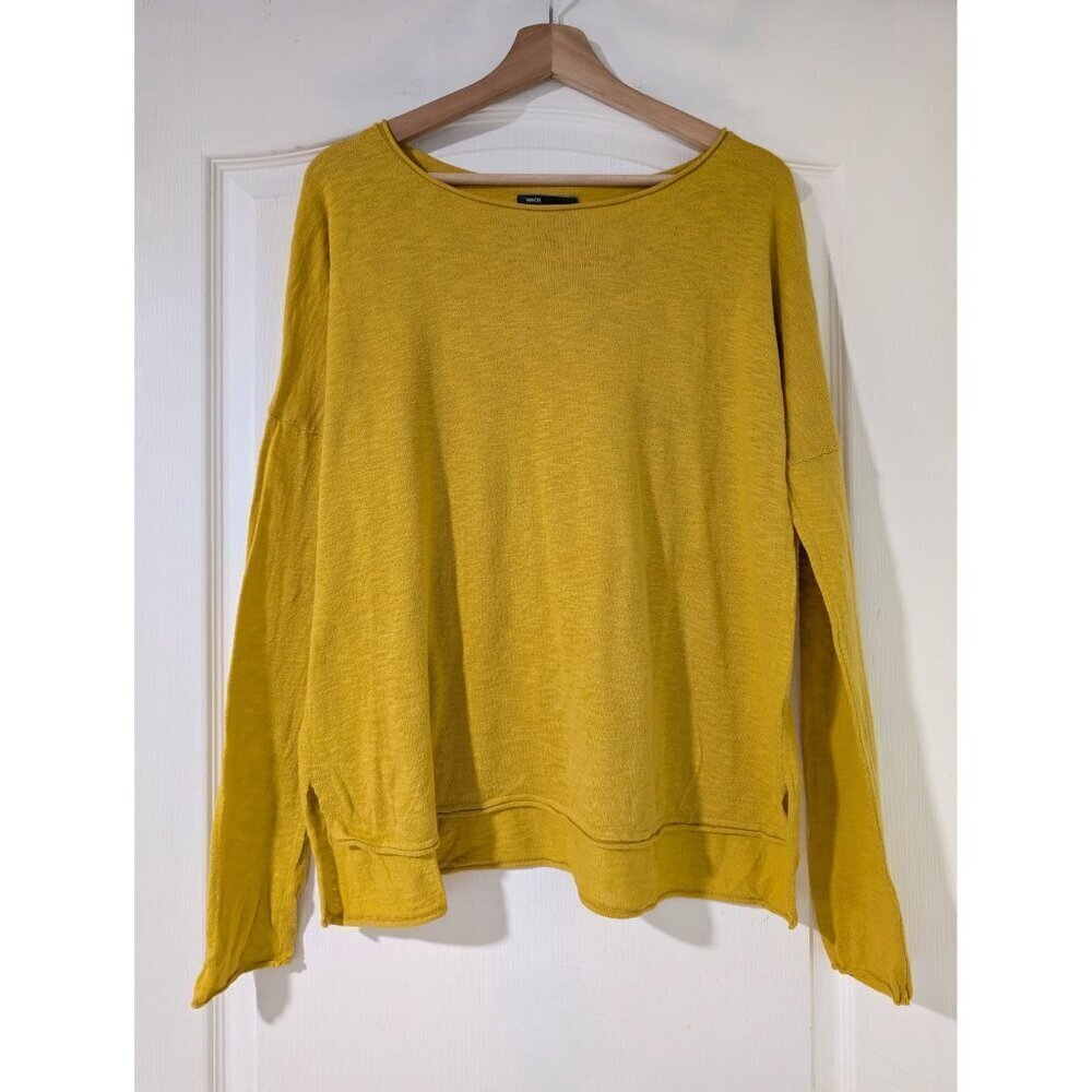 Vince | Women's Slub Knit Relaxed Boat Neck Dolman Sleeve Top in Yellow